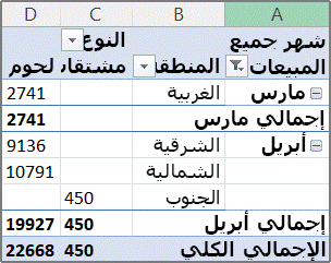 مثال عن تقرير PivotTable