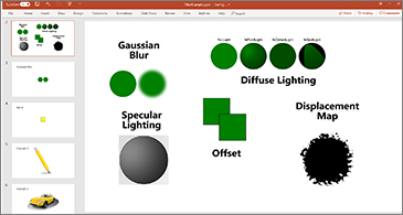شريحة مع أمثلة على عوامل التصفية SVG