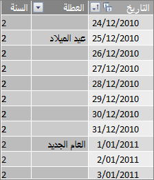 جدول العطلة