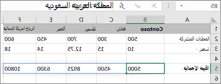 مثال على صيغة صفيف تحسب نتائج متعددة