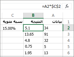ضرب أرقام في نسبة مئوية