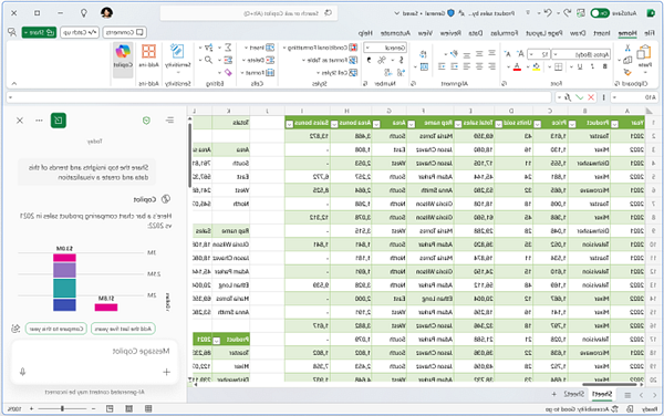 لقطة شاشة ل Copilot Chat في Excel