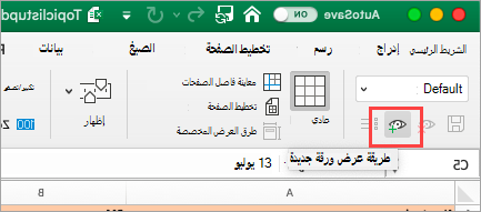 عرض جدول بيانات Excel
