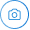 زر المسح الضوئي لنظام التشغيل iOS هو كاميرا زرقاء موضحة على خلفية بيضاء. .