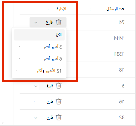إعدادات مساحة التخزين ل Outlook.com.