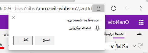 لقطة شاشة لأذونات الإملاء في OneNote.