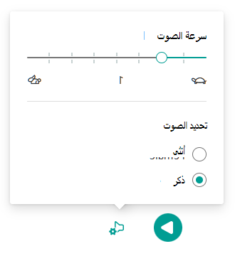 إعدادات الصوت مع تعيين شريط تمرير سرعة الصوت إلى 1 وتحديد ذكر.