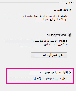 مقطع لقطة شاشة من نافذة خيارات صورتي في Lync مع تحديد صورة من موقع الويب عالي التدرج