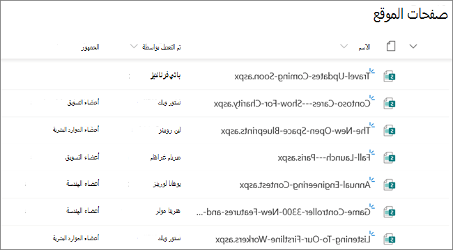طريقة عرض صفحات الموقع لمالك موقع SharePoint أو مسؤوله، تعرض منشورات الأخبار التي تم تعيينها مع استهداف الجمهور