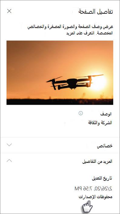 لقطة شاشة لارتباط محفوظات الإصدار ضمن تفاصيل الصفحة