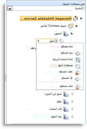 استخدم القائمة لإدارة المصطلحات ضمن مجموعة مصطلحات.