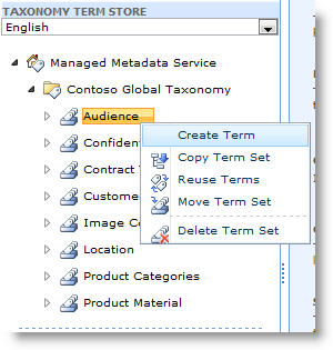 قائمة تعرض الإجراءات التي يمكنك تنفيذها في مجموعة مصطلحات