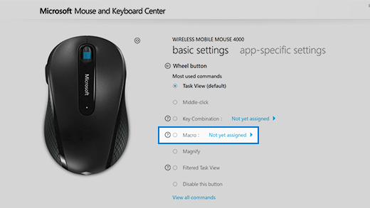 إنشاء ماكرو في مركز لوحة المفاتيح والماوس من Microsoft
