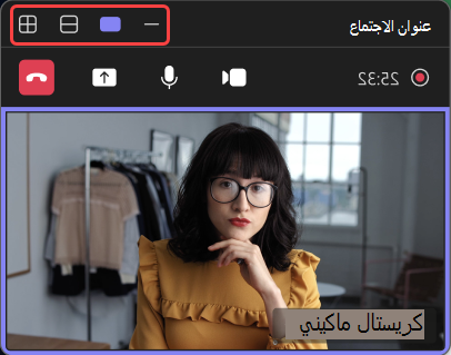 لقطة شاشة تبرز طرق عرض مختلفة على نافذة الاجتماع المصغرة.