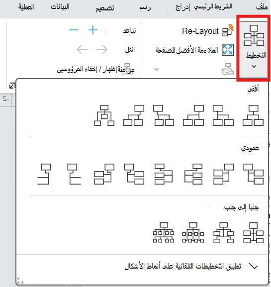 لقطة شاشة تعرض خيارات التخطيط للاختيار من بينها للمخططات الهيكلية