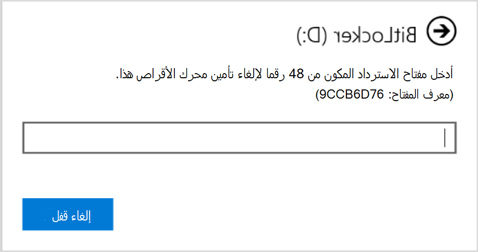 لقطة شاشة لمربع الحوار لإدخال استرداد BitLocker لمحرك أقراص البيانات.