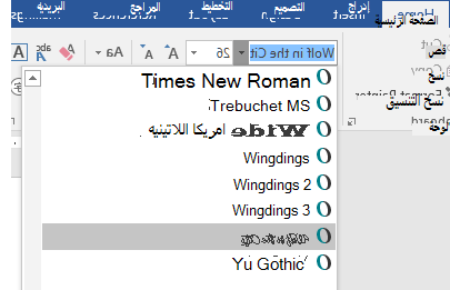 يظهر الخط الجديد الآن في قائمة الخطوط في Word.