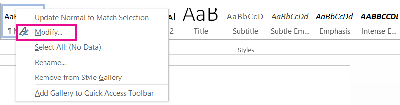 تعديل النمط في Word