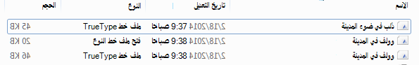 قائمة الخطوط في الملف الذي تم إلغاء ضغطه.