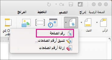 في علامة التبويب رأس & تذييل الصفحة، انقر فوق رقم الصفحة في القائمة رقم الصفحة لإضافة رقم صفحة.
