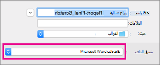 تم تمييز قالب Word في المربع 