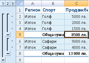 Example of automatic subtotals