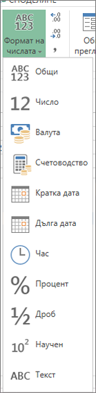 Налични числови формати