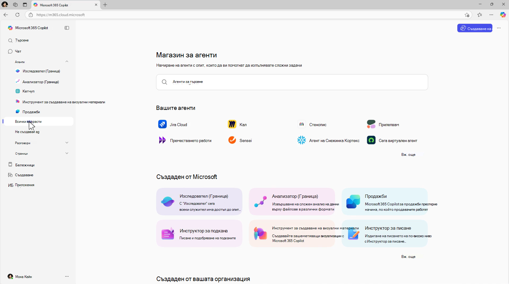 Екранна снимка на хранилище на агент