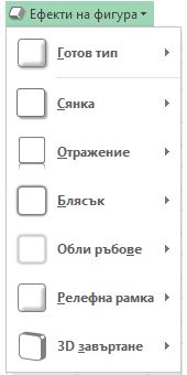 Меню ''Ефекти на фигура''