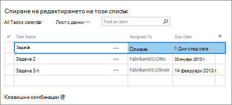 изглед на лист с данни