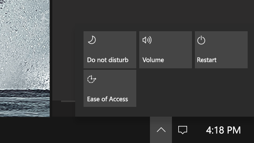 Показва центъра за бързи действия на Surface Hub.