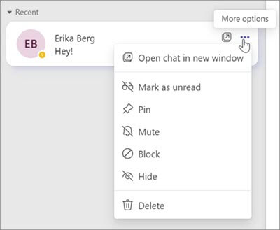 Екранна снимка на менюто с опции за Chat