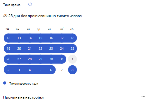 Екранна снимка, която показва картата за тихо време под 