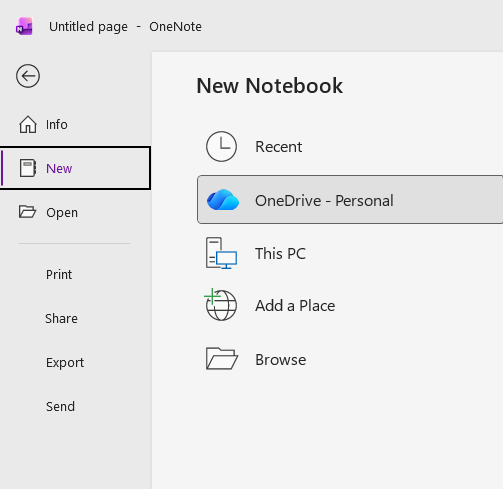 Процесът на създаване на нов бележник в OneNote