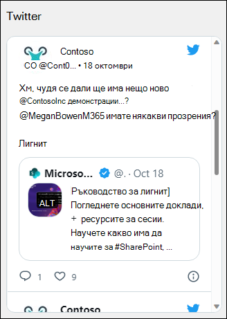 Предварителен преглед на уеб частта за Twitter.