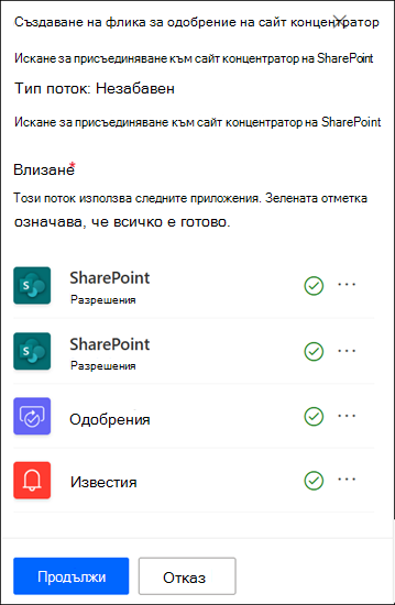 Екранна снимка на приложението за одобрение на сайта на концентратора, в което е влязъл