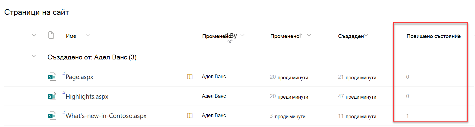 Екранна снимка на повишени номера на щатове