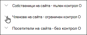Списък с нива на разрешение за сайта.