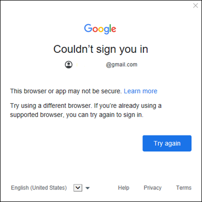 Грешка при добавяне на акаунт за Google в класическата версия на Outlook