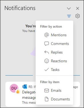 Опции за филтриране на известия на Outlook