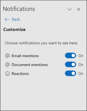 Екран за настройки за известия на Outlook