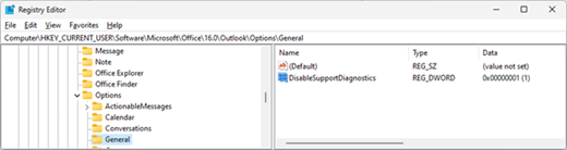 Екранна снимка на редактора на системния регистър – Outlook-Options-General