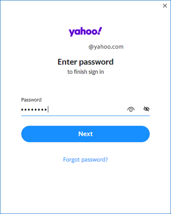 Екран две за настройка на Yahoo Outlook – Въведете парола
