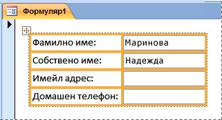 Полета, които се съдържат във вертикално оформление на формуляр
