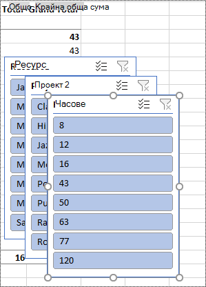 Филтри за сегментация в работен лист в Excel.