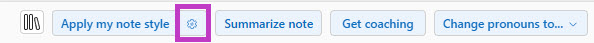 Dragon Copilot menu with gear icon (settings menu) highlighted.