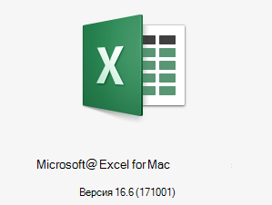 Емблема на Microsoft Excel for Mac, показваща версия 16.6