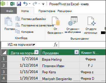 Изглед на обобщена таблица на Power Pivot