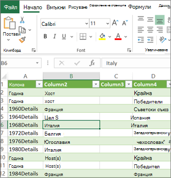Типичен работен лист на Excel
