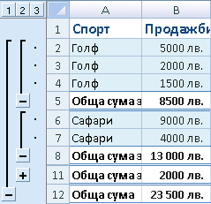 Example of automatic subtotals